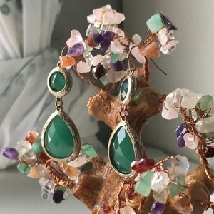 Drop Earrings with Green Onyx and Gold Trim